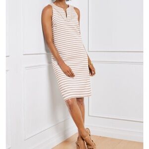 Talbots Shift Dress In Sunlight Stripe Tan White Women’s Size 16W NWT Split Neck